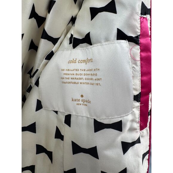 Kate Spade Coat Quilted Faux Fur Hood Down Puffer Blue Gray Size M Winter Jacket - Picture 11 of 14